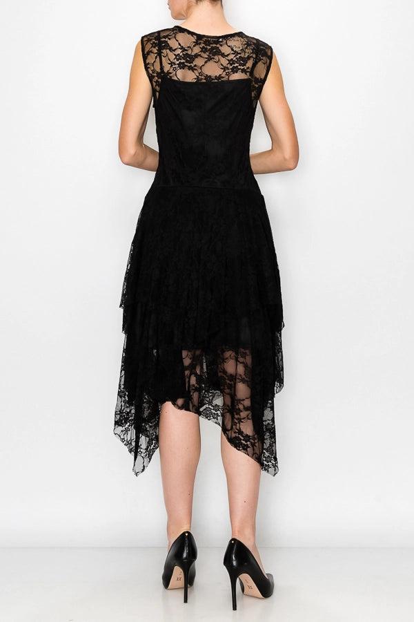 Whimsical Sleeveless Lace Midi Dress with Unattached Slip