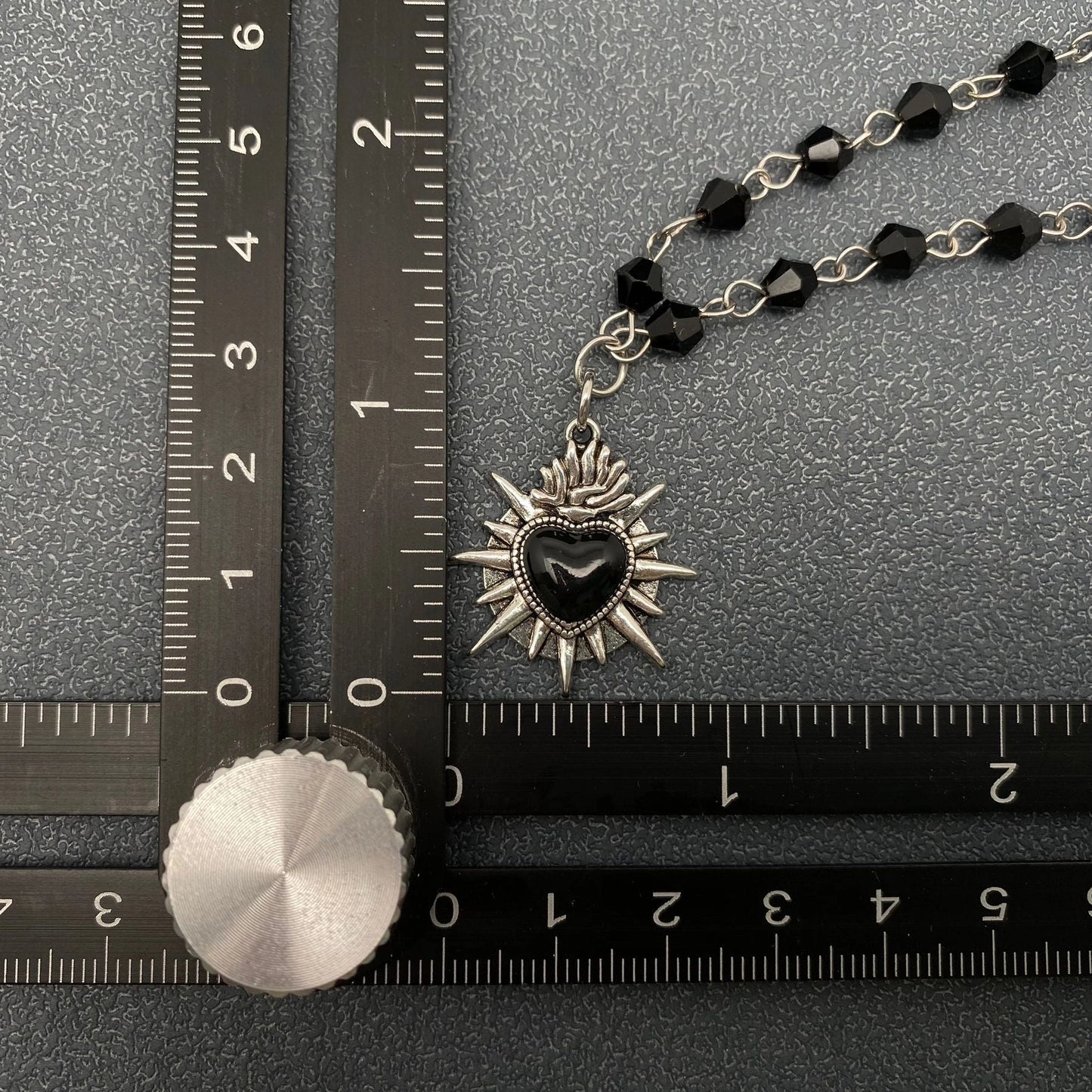 Gothic Black Heart Crystal Beaded Necklace