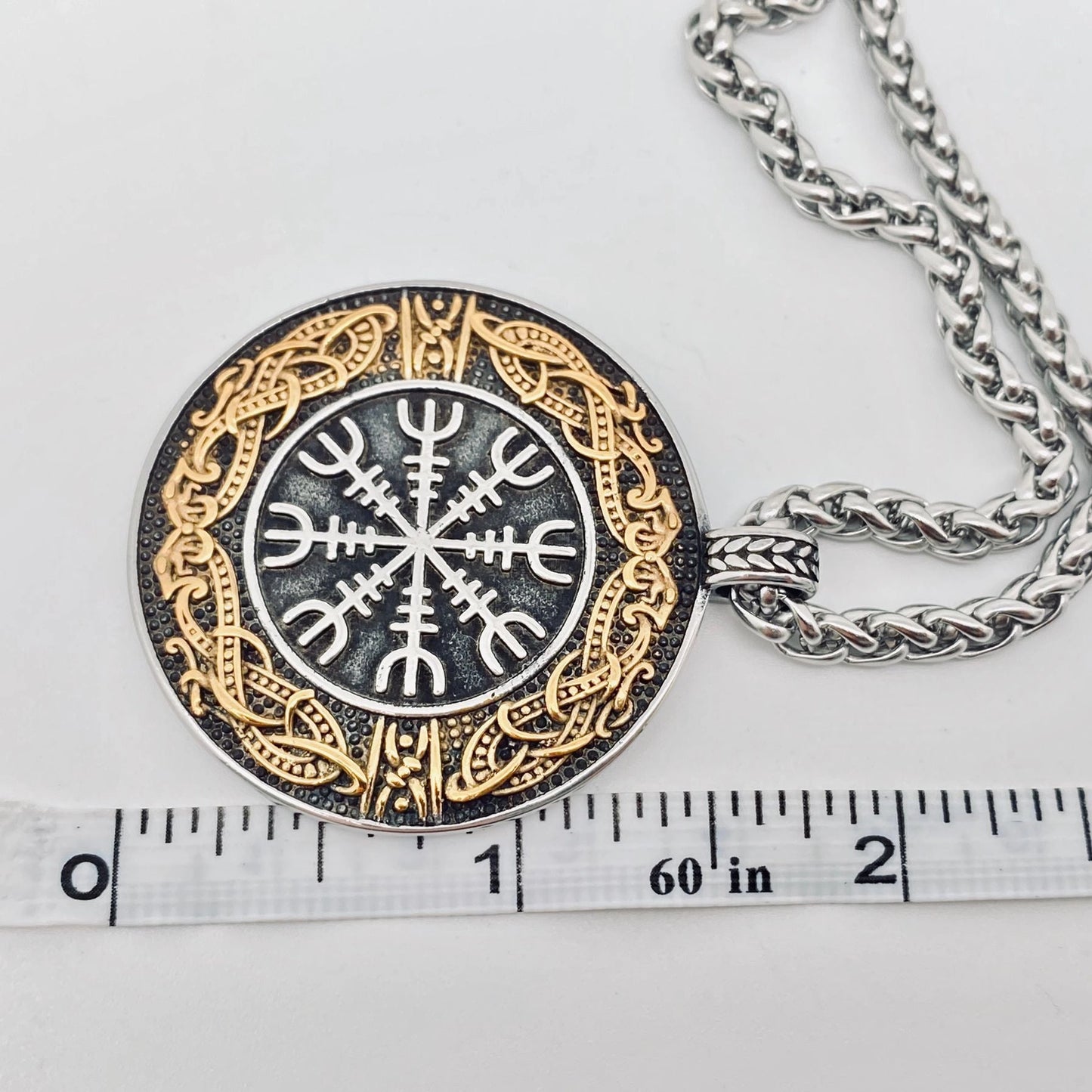 Stainless Steel Viking Rune Compass Pendant Necklace