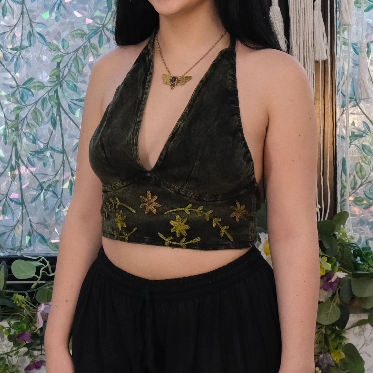 Boho Fairycore Reversible Cotton Embroidered Bralette