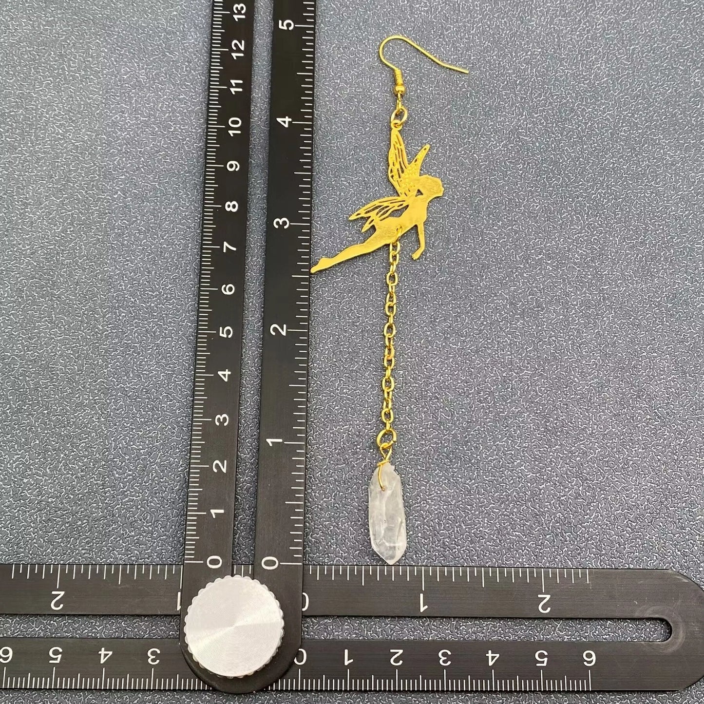 White Crystal Golden Elf Dangle Earrings