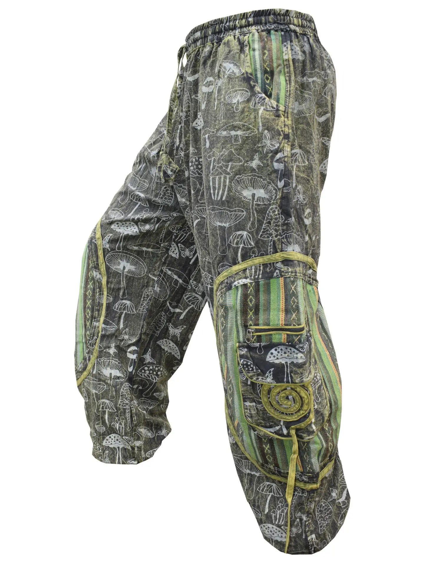 Mushroom Print Chakra Embroidery Ali Baba Baggy Trousers