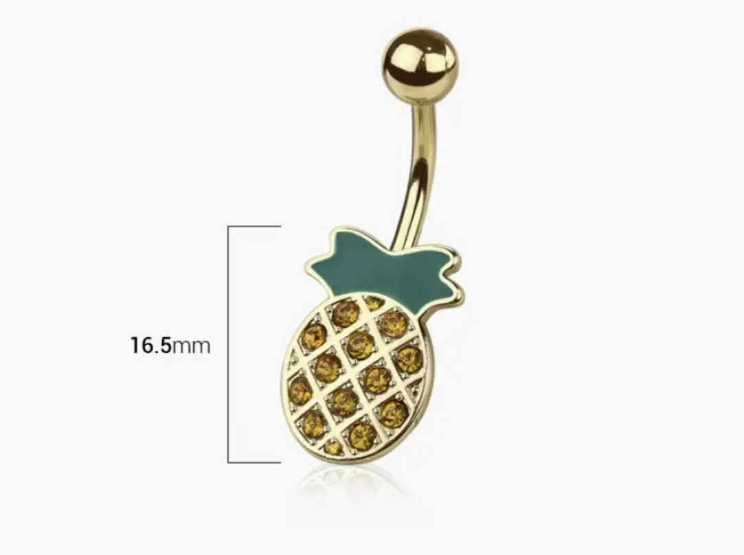 316L Surgical Steel CZ Pineapple Belly Button Ring