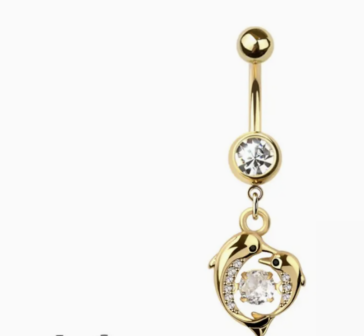316L Surgical Steel Multi CZ Dolphin Heart Bezel Center