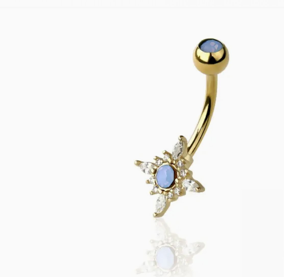 316L Surgical Steel Starburst CZ and Opal Stone Non-Dangle
