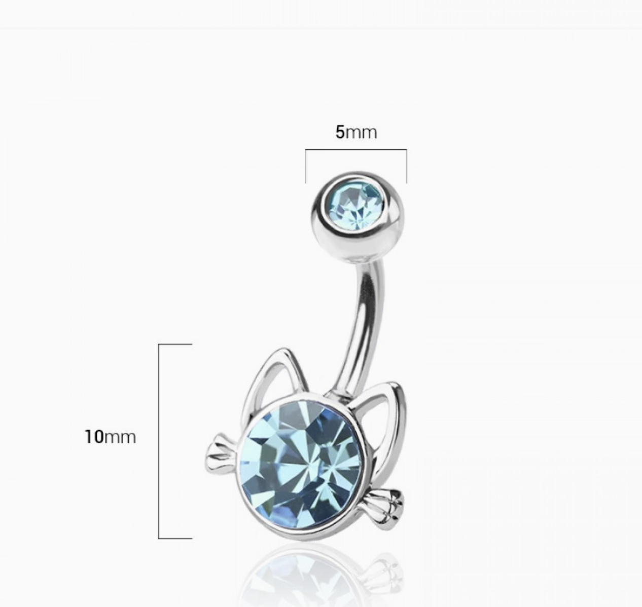 Kitty with Gem 316L Surgical Steel Belly Ring