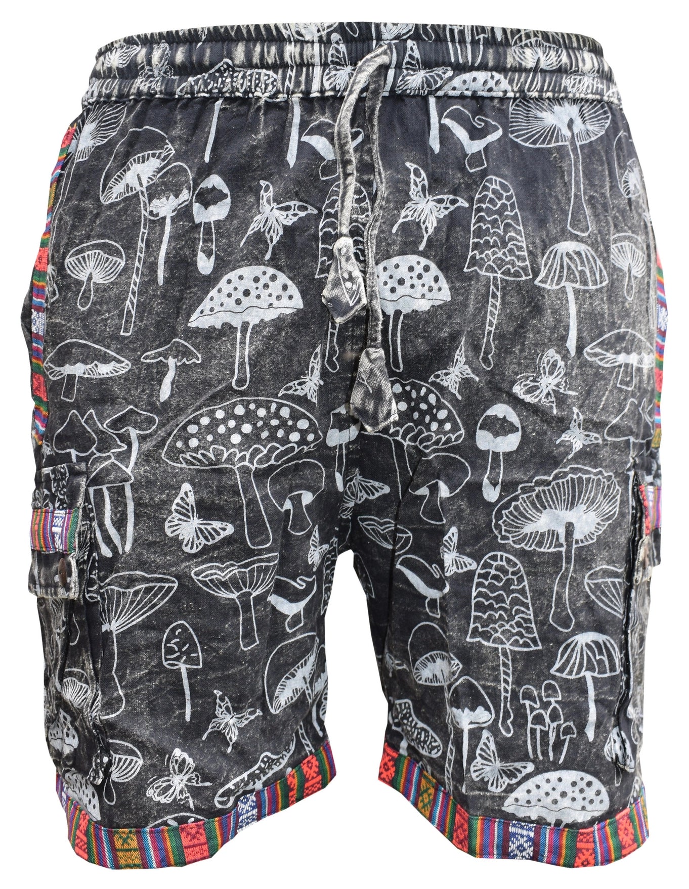 Bohemian Mushroom Print Rustic Colorful Trim Shorts