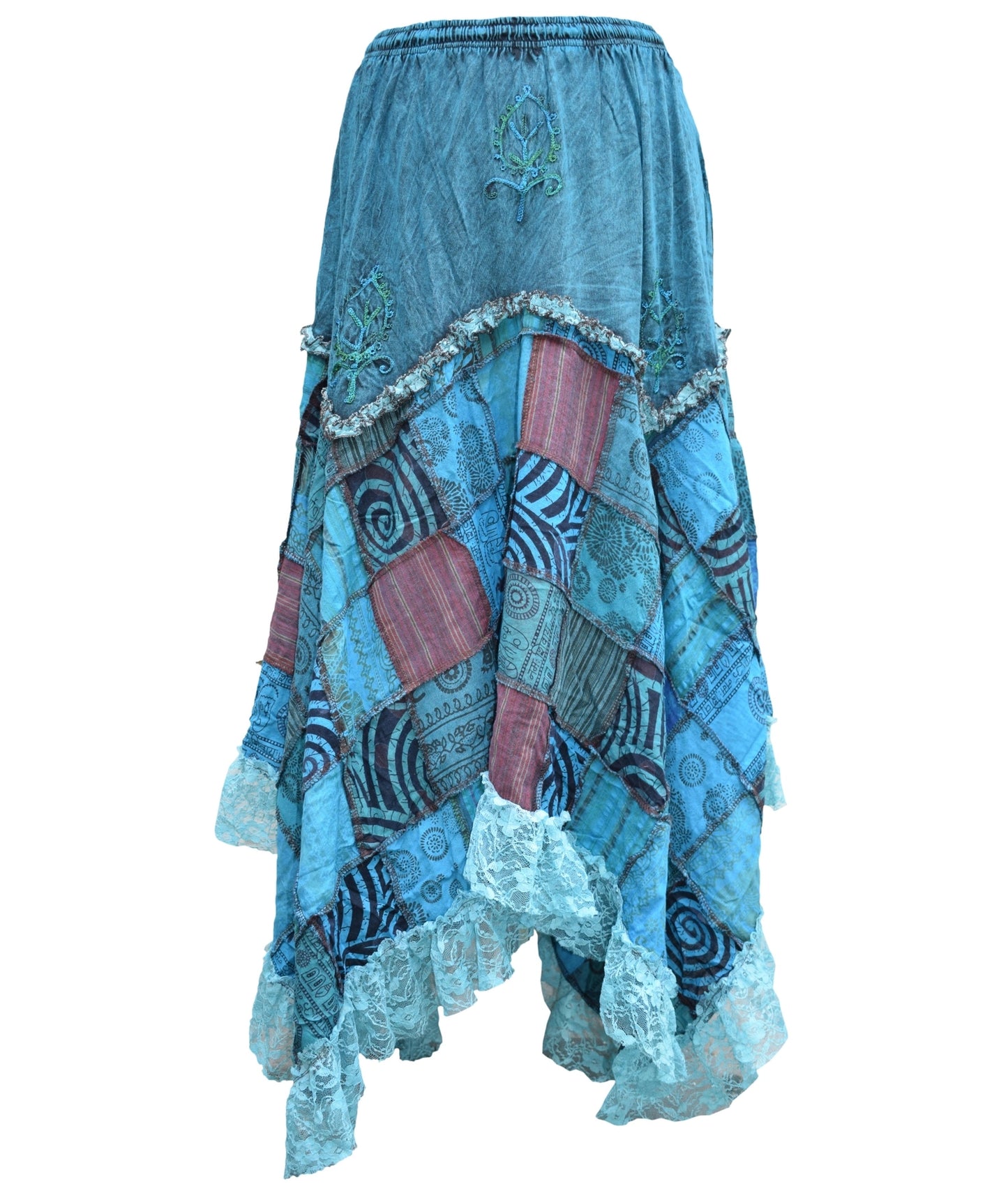 Patchwork Bohemian Lace Hem Cotton Pixie Skirt