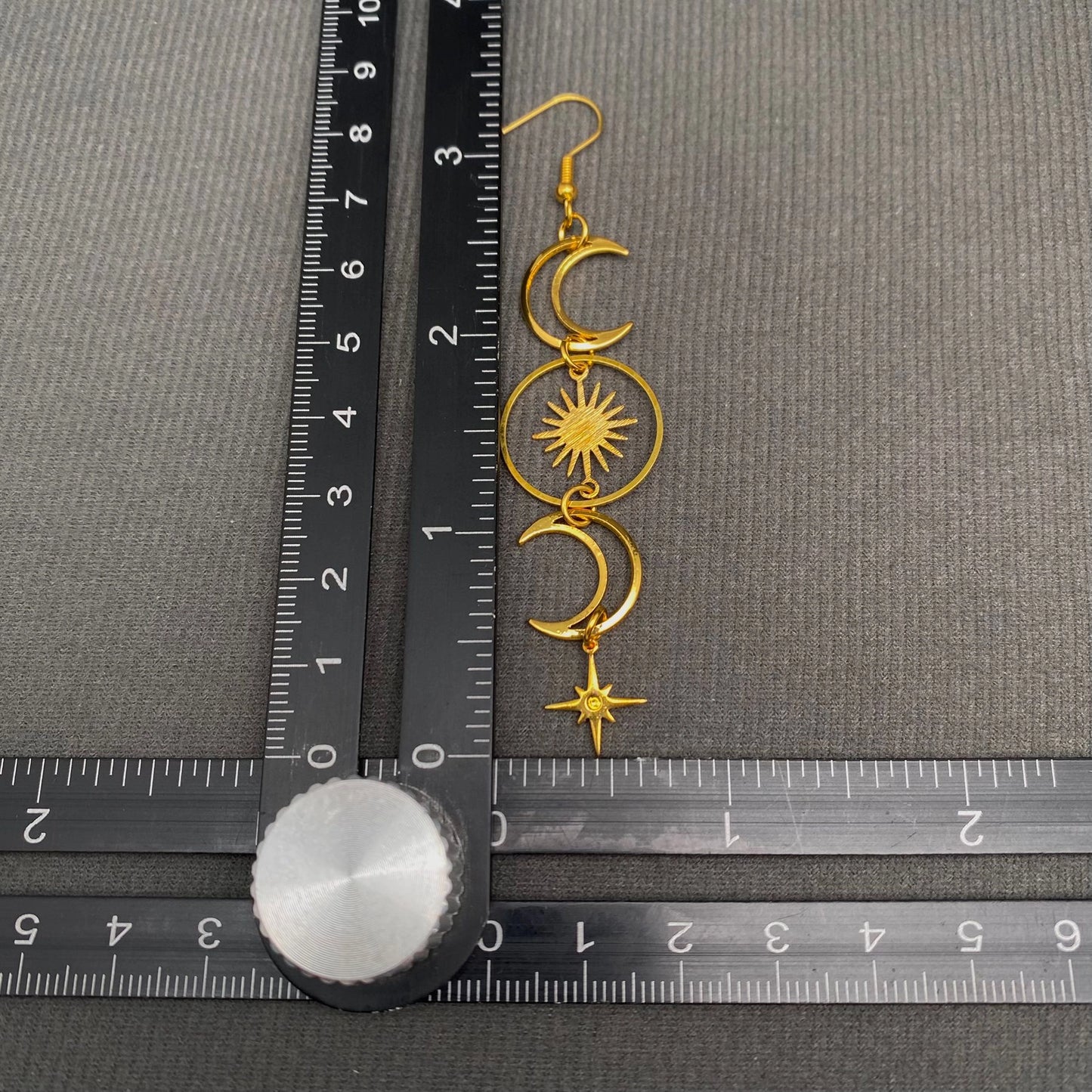Golden Hollow Moon Star Dangle Earrings