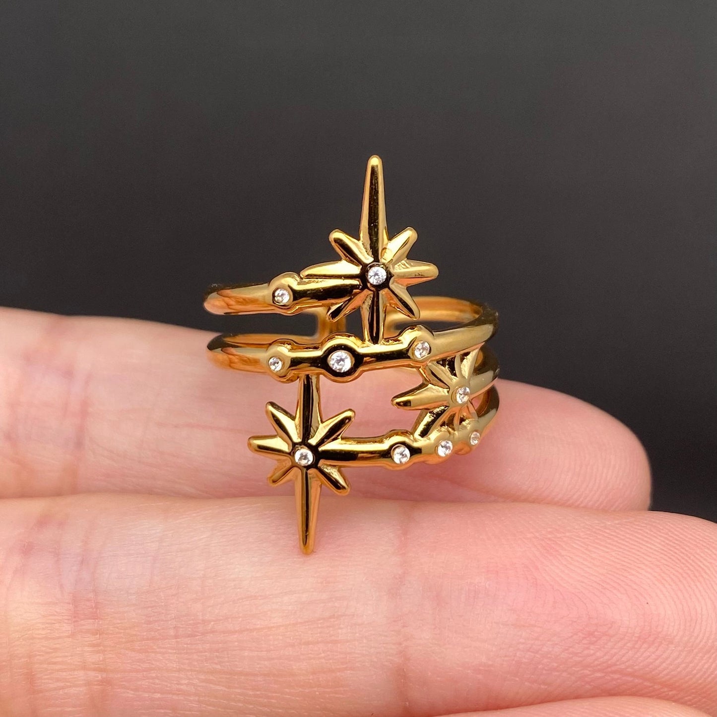 Two Tone Stars 18K Gold Plated S.Steel Ring
