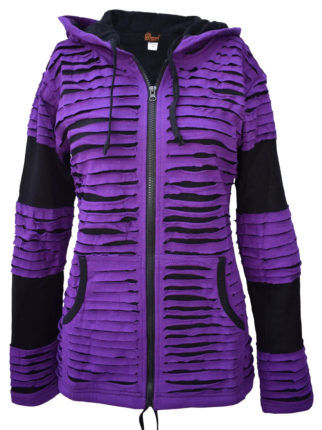 Womens Gothic Long Hood Razorcut Purple Black Goth Hoodie