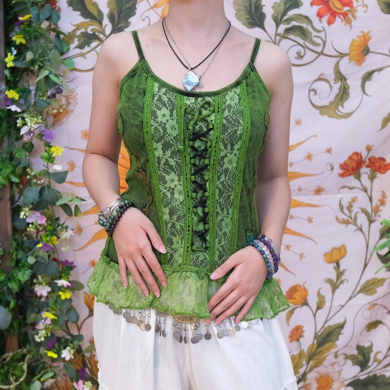 Boho Corset Green Lace Top