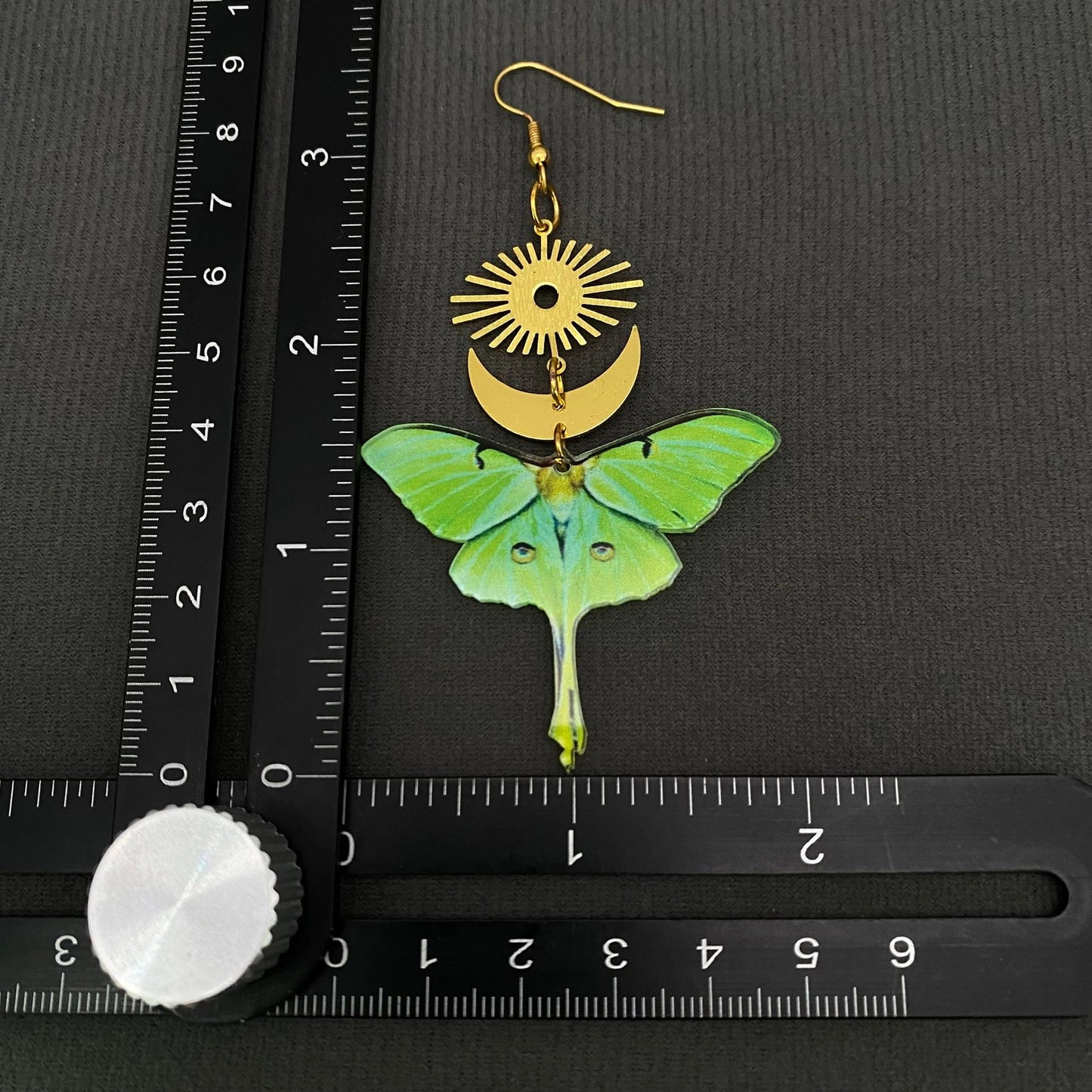 Acrylic Green Moth Gold Plated Moon Sun