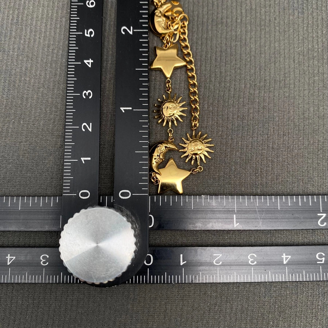 Glossy Sun Moon Star 18K Gold Plated Ss Bracelet