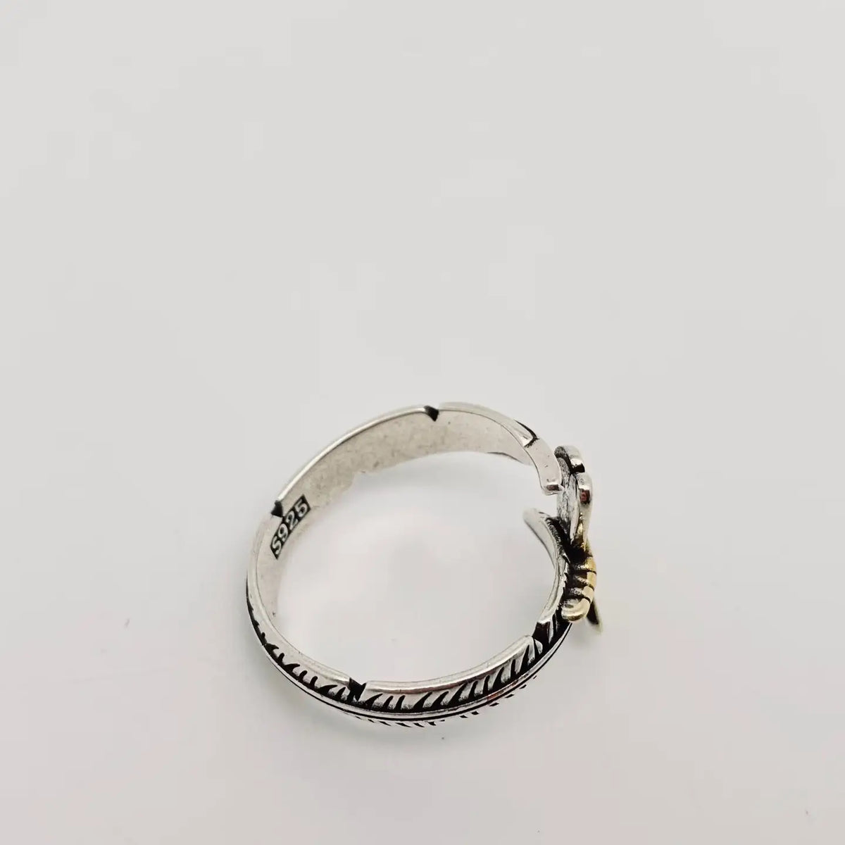 Silver Plated Feather Gold Dragonfly Adjustable Ring