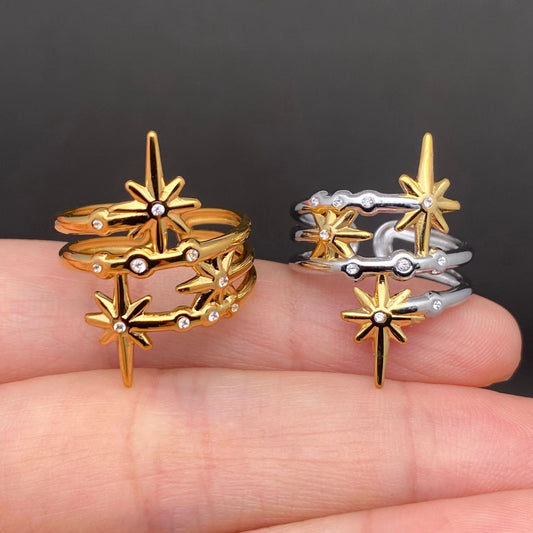 Two Tone Stars 18K Gold Plated S.Steel Ring