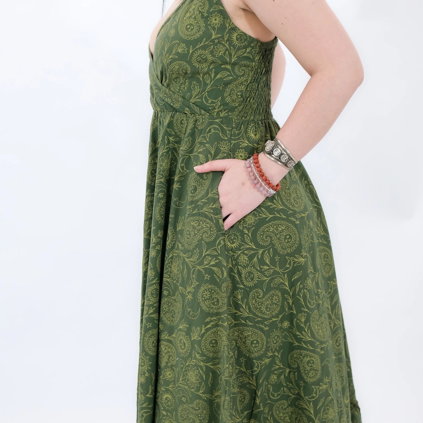 Cottage Bloom Green Paisley Maxi Dress