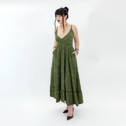 Cottage Bloom Green Paisley Maxi Dress