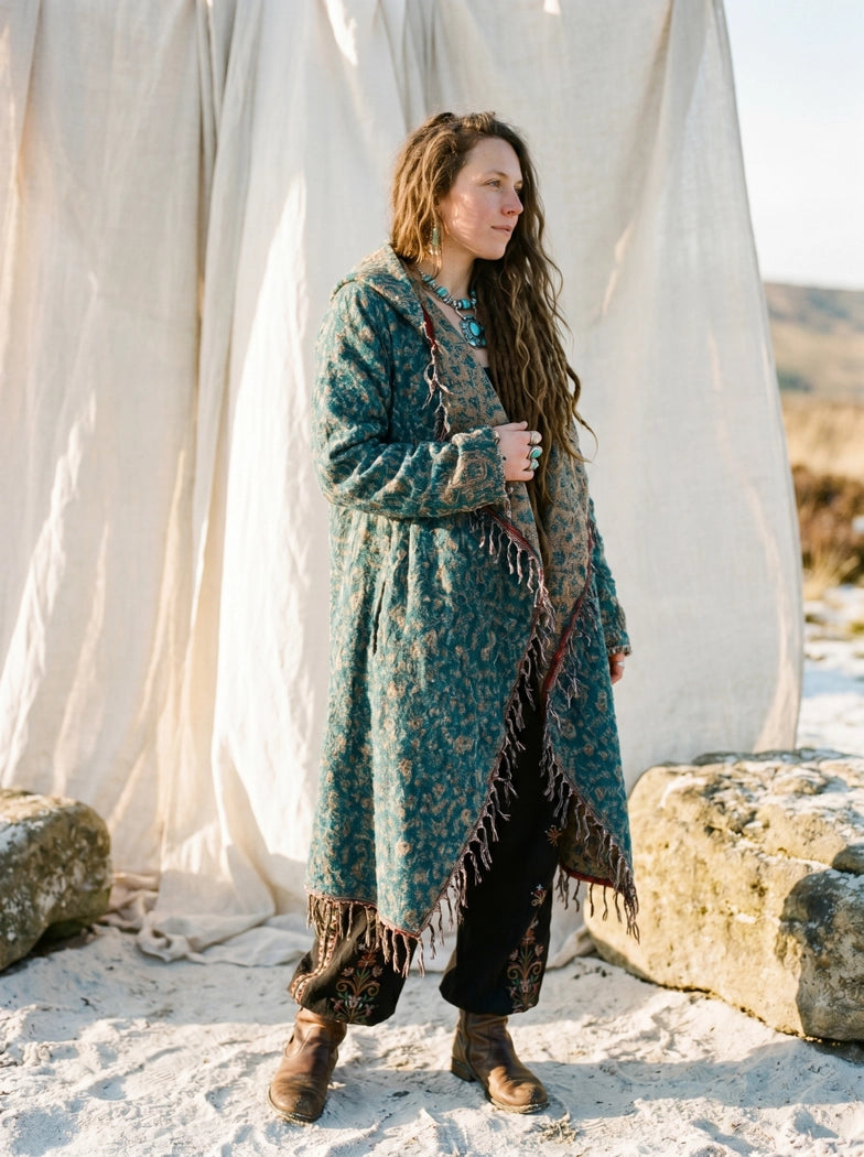 Hooded Wool Fringed Festival Coat