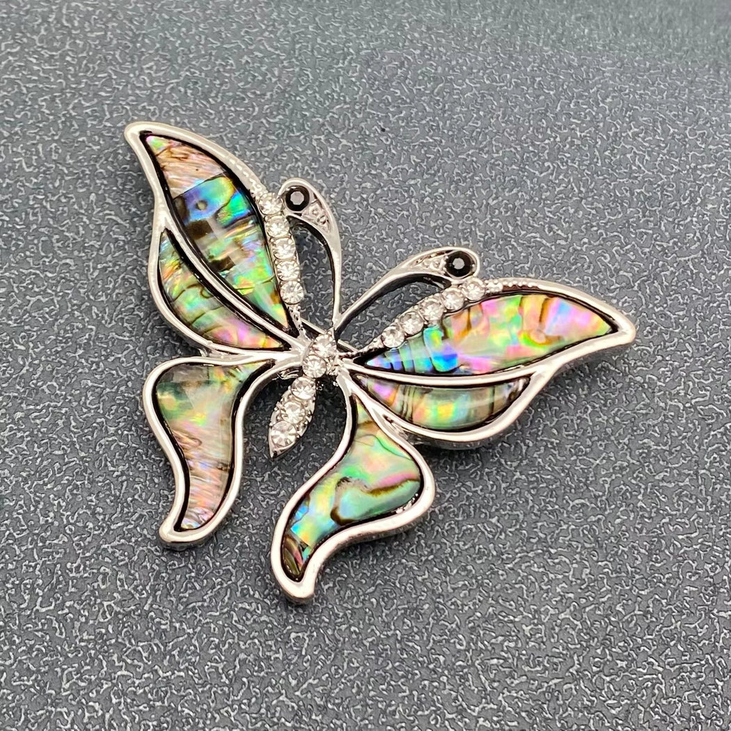 Abalone Shell Silver Butterfly Brooch