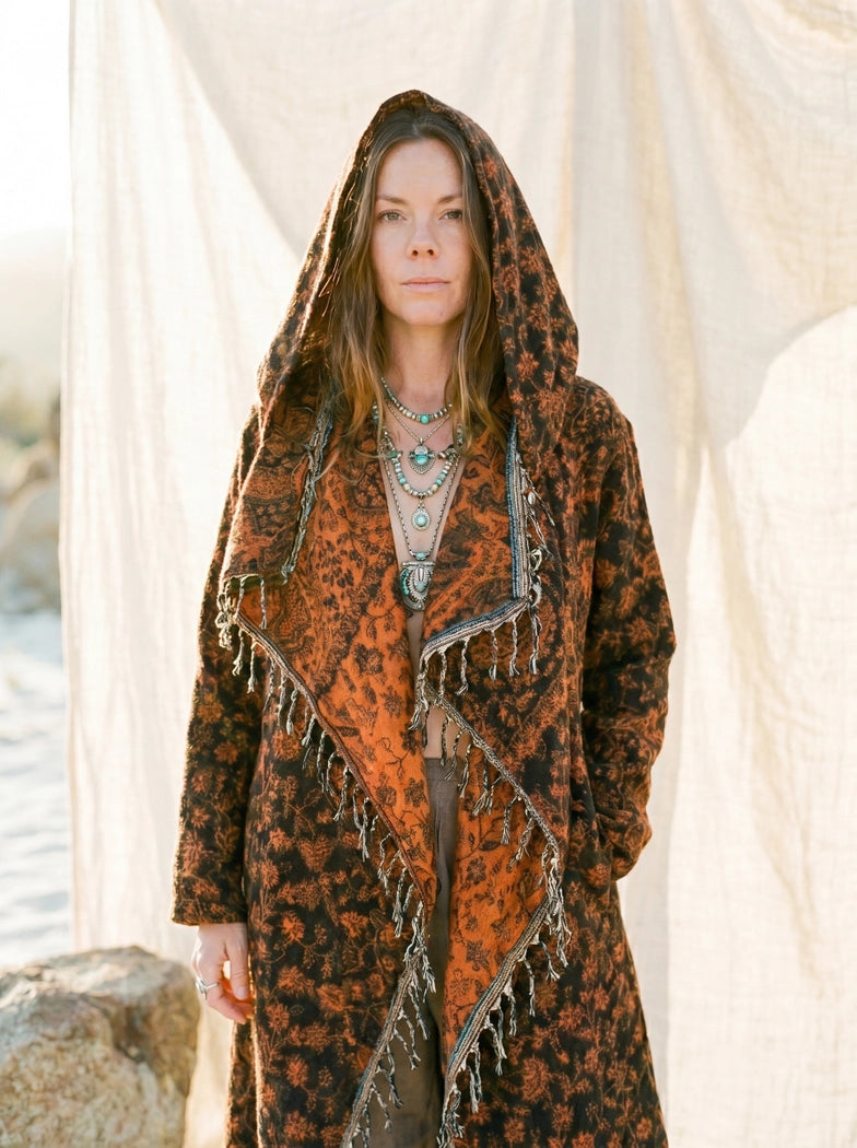 Hooded Wool Fringed Festival Coat