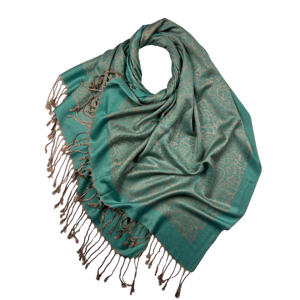 Plain Pashmina with Paisley Print Finished with Fringes