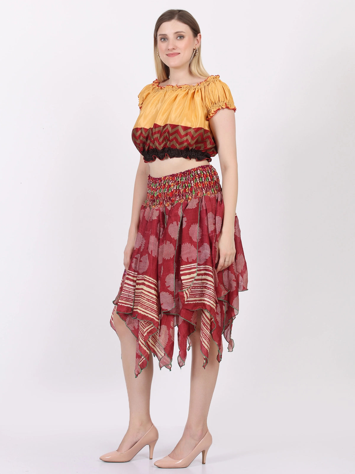 Women's Pixie Diamond Cut Printed Asymmetric Skirt
