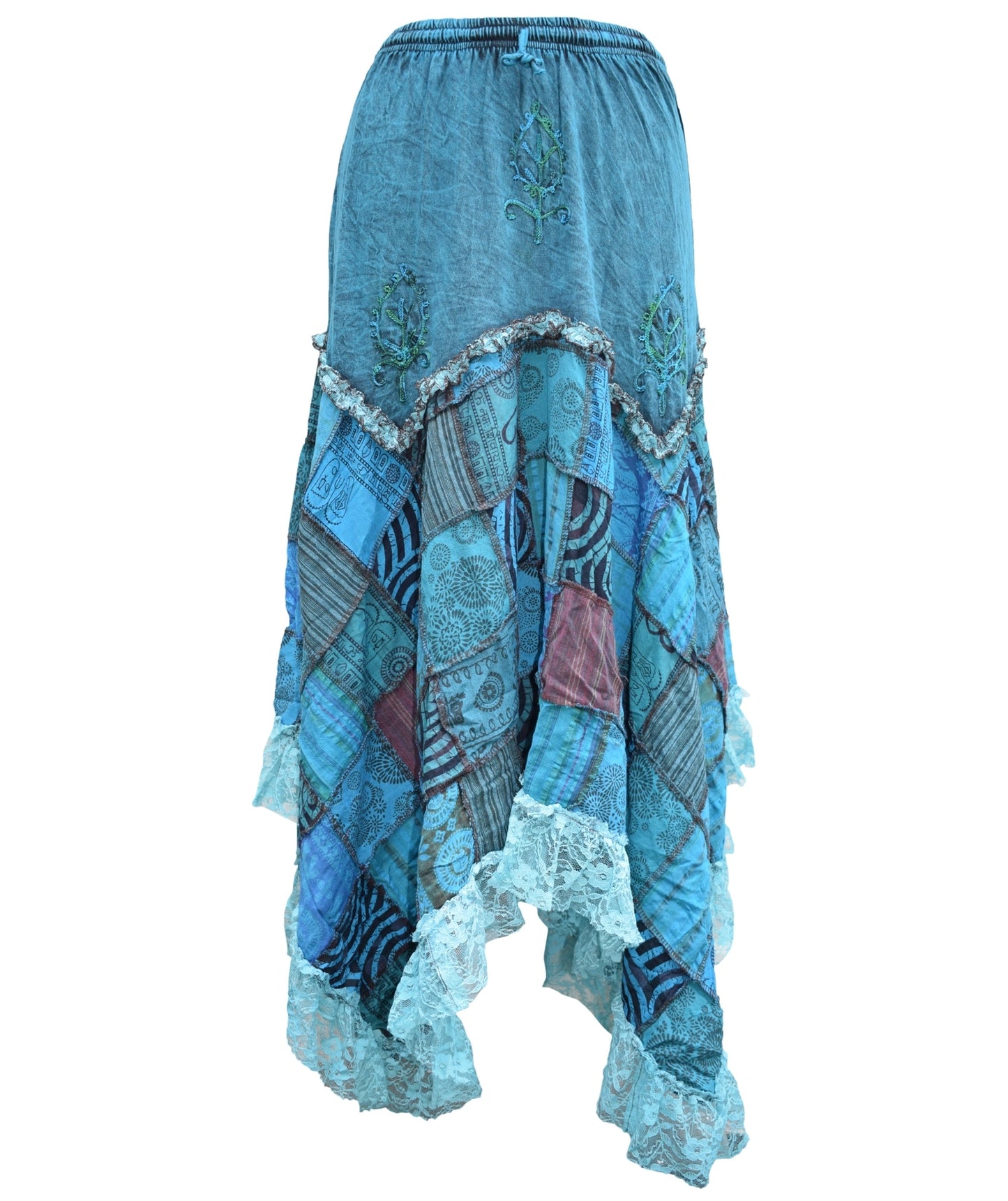 Patchwork Bohemian Lace Hem Cotton Pixie Skirt