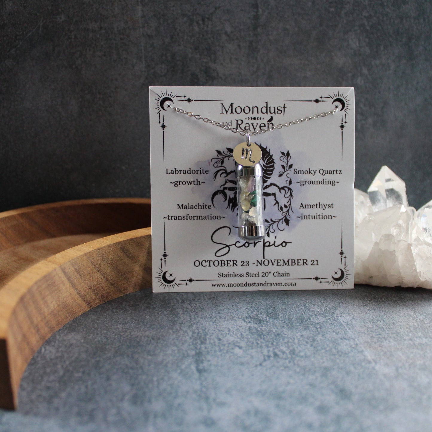 Scorpio Crystal Vial Necklace,