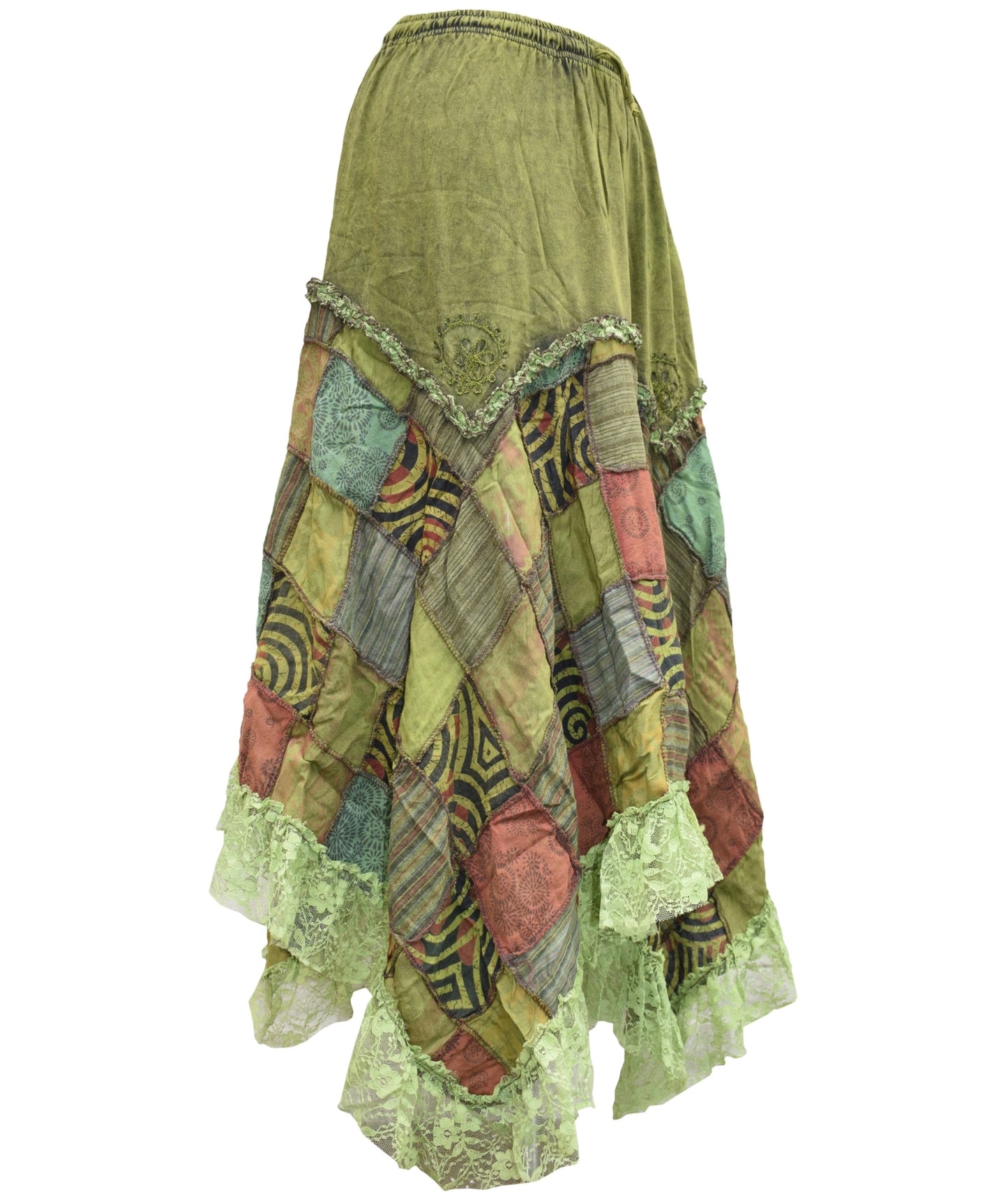 Patchwork Bohemian Lace Hem Cotton Pixie Skirt