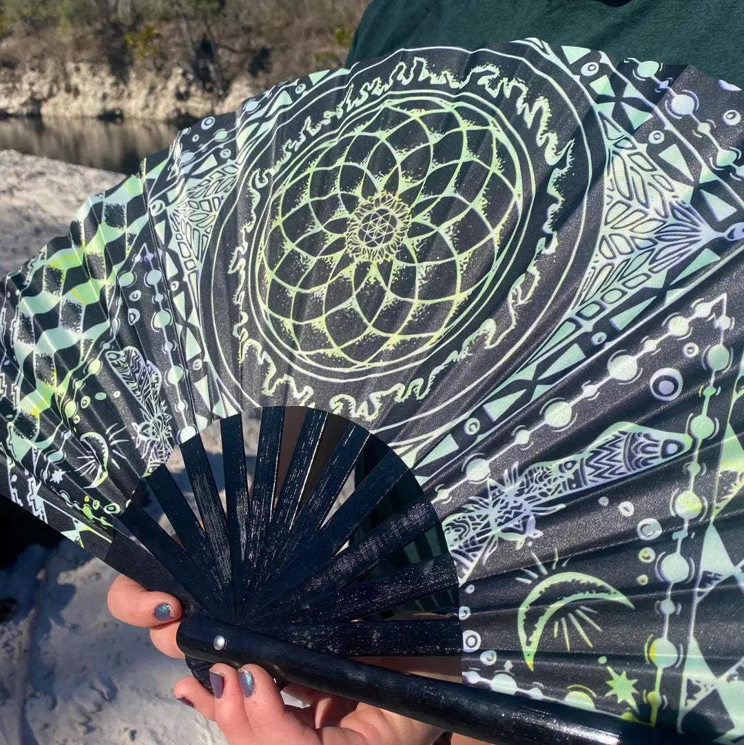 Cicada Mandala Bamboo Fan – UV Reactive