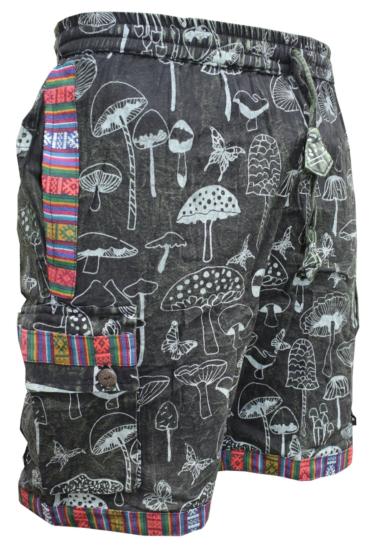 Bohemian Mushroom Print Rustic Colorful Trim Shorts