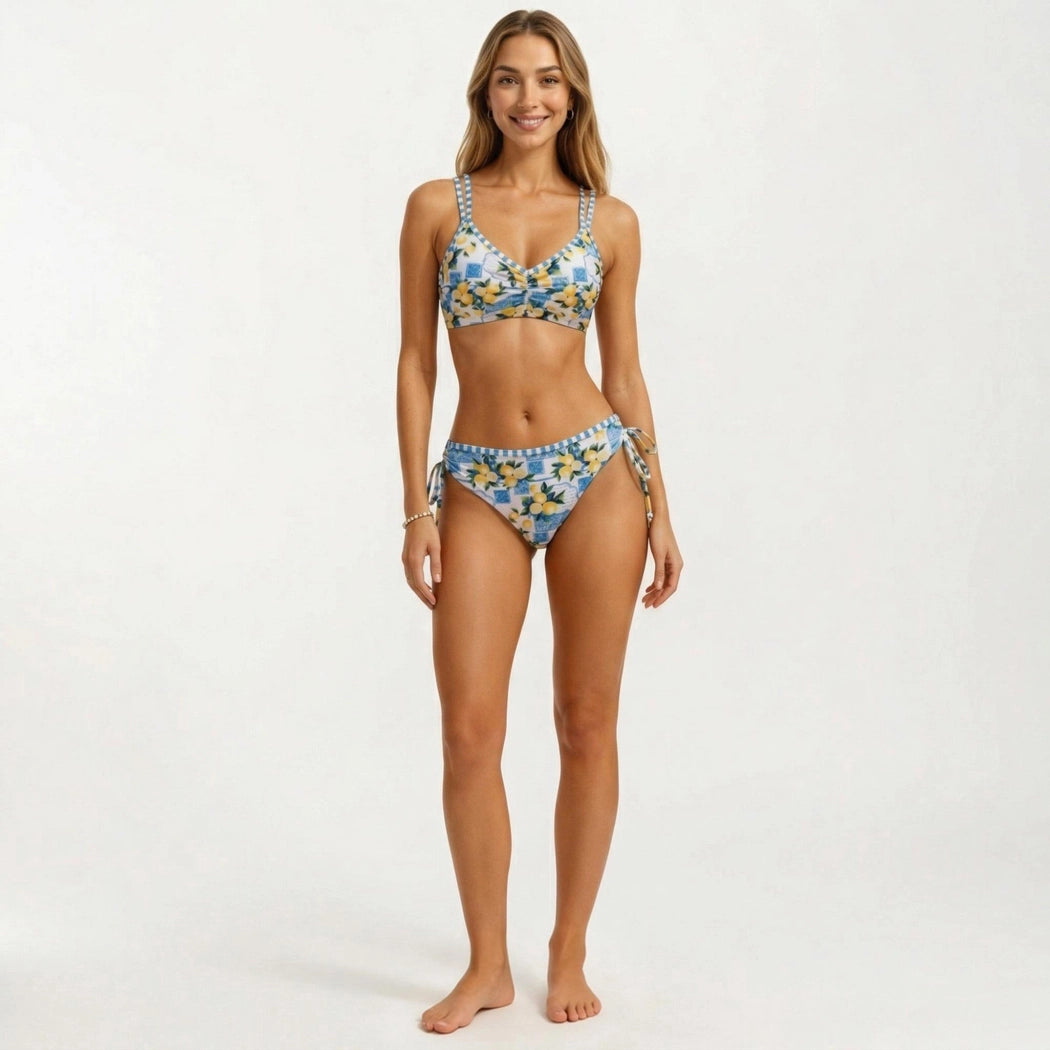 2-Piece Bikini Set with Double Strap Top Side Tie Bottom