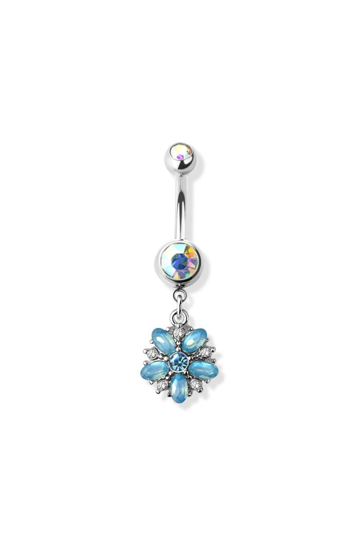 Flower Opal CZ Dangle 316L Surgical Steel Ring