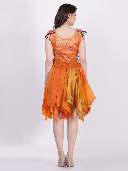 Women Short Tribal Leaves Hem Summer Skirt