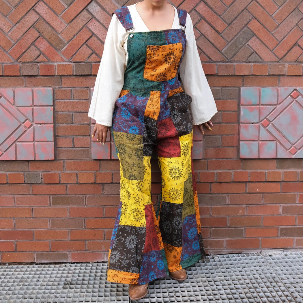 Patchwork Celestial Wide Leg Jumpsuit with Pocket