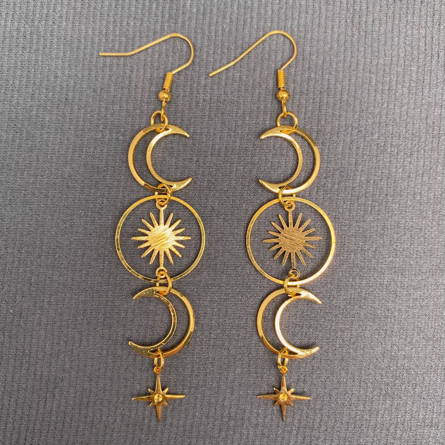 Golden Hollow Moon Star Dangle Earrings