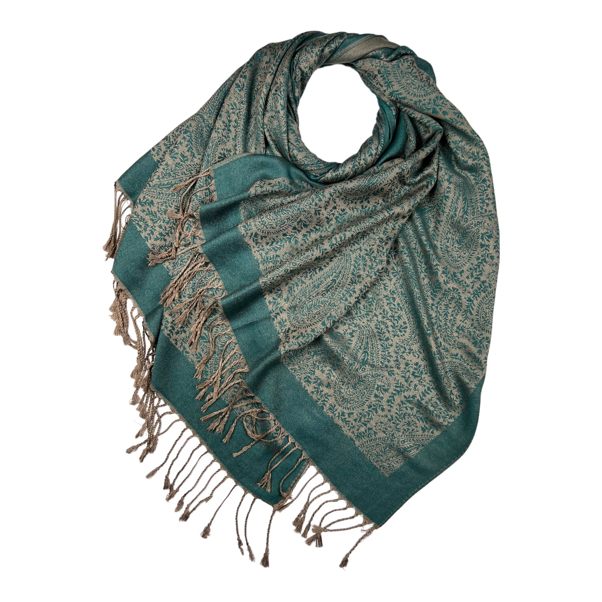 Plain Pashmina with Paisley Print Finished with Fringes