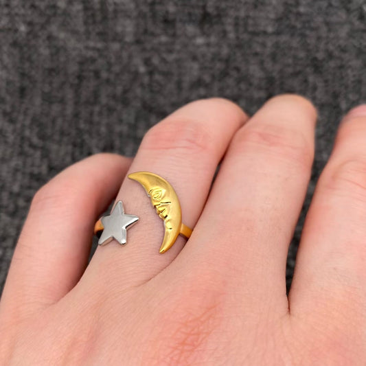 Two Tone Moon 18K Gold Plated S.Steel Ring