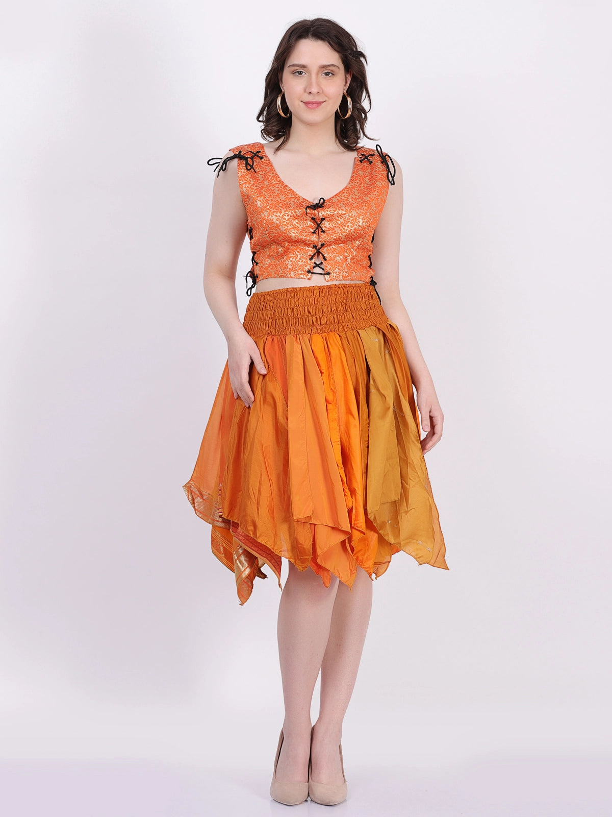 Women Short Tribal Leaves Hem Summer Skirt