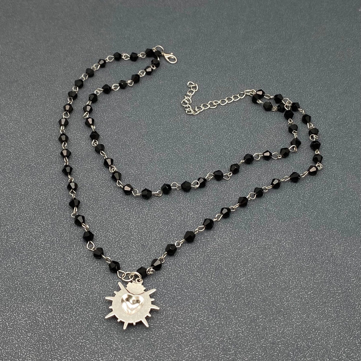 Gothic Black Heart Crystal Beaded Necklace