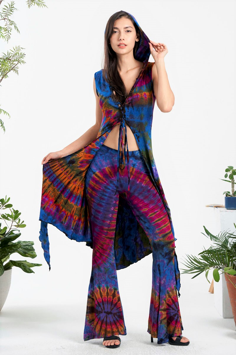 Long Hooded Tie-Dye Crop Top
