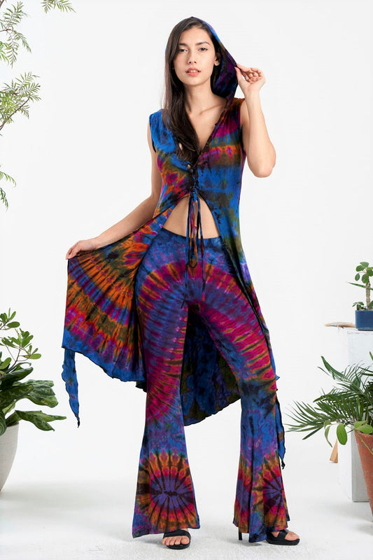 Long Hooded Tie-Dye Crop Top