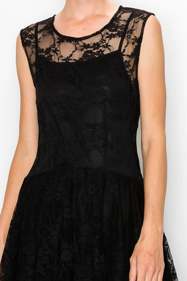 Whimsical Sleeveless Lace Midi Dress with Unattached Slip