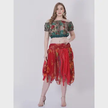 Women Chiffon Pixie Elastic Waist Asymmetric Skirt