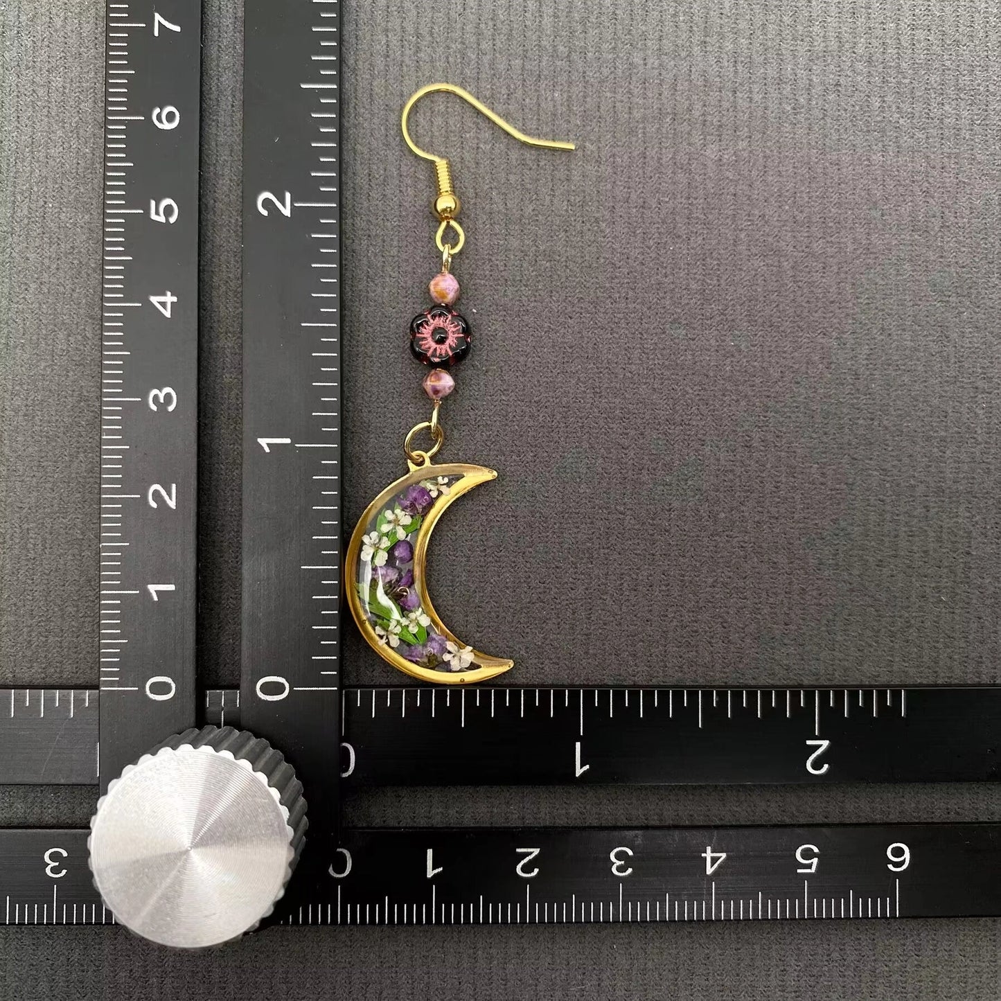 18K Golden Dried Flower Moon Earrings