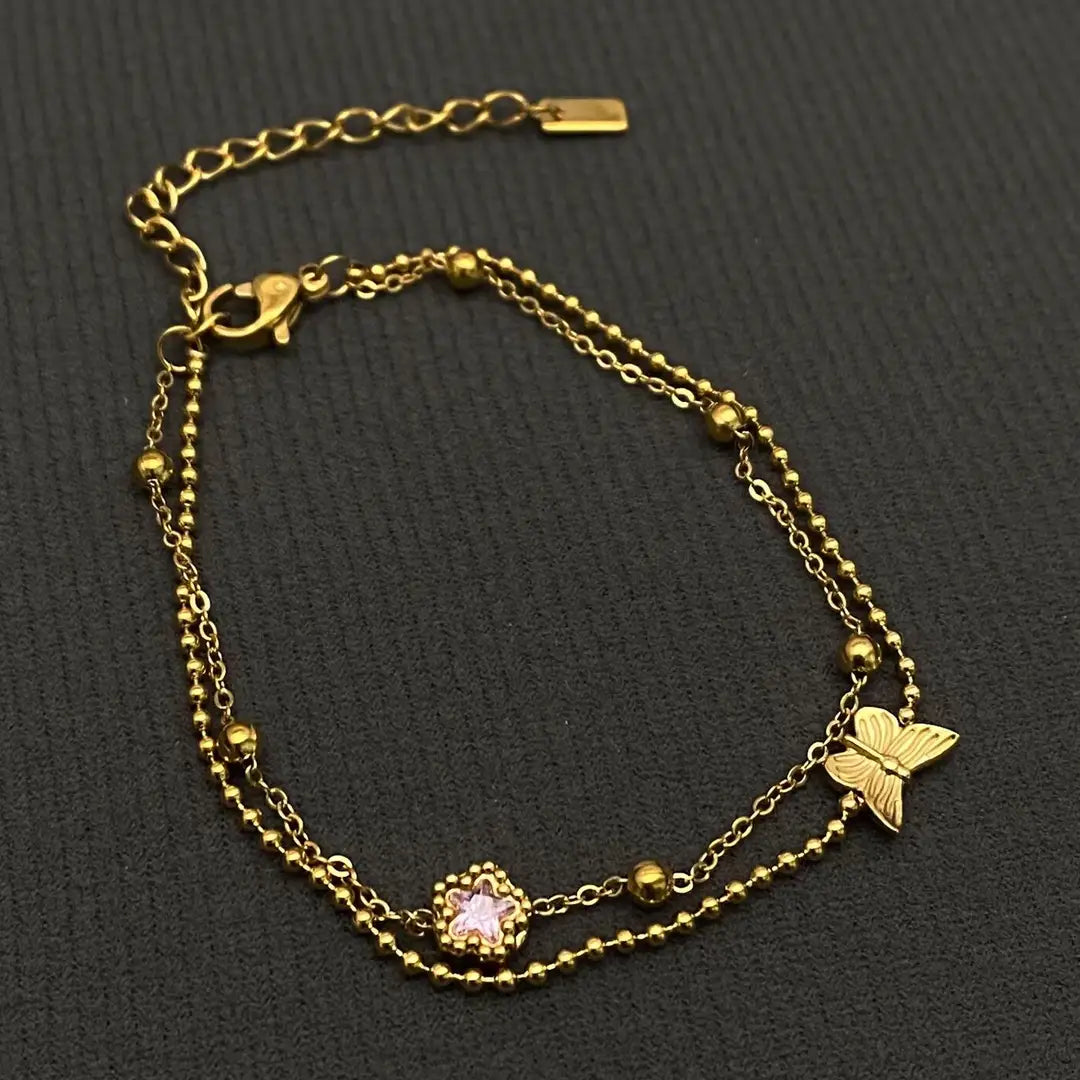 Flower & Butterfly 18K Ss Bracelet