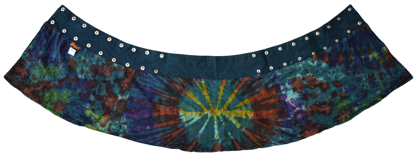 Reversible Cotton Boho Short Popper Mini Skirt Black Rainbow