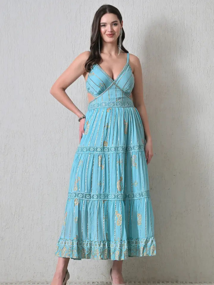 Bohemian Paisley Print Tiered Maxi Dress