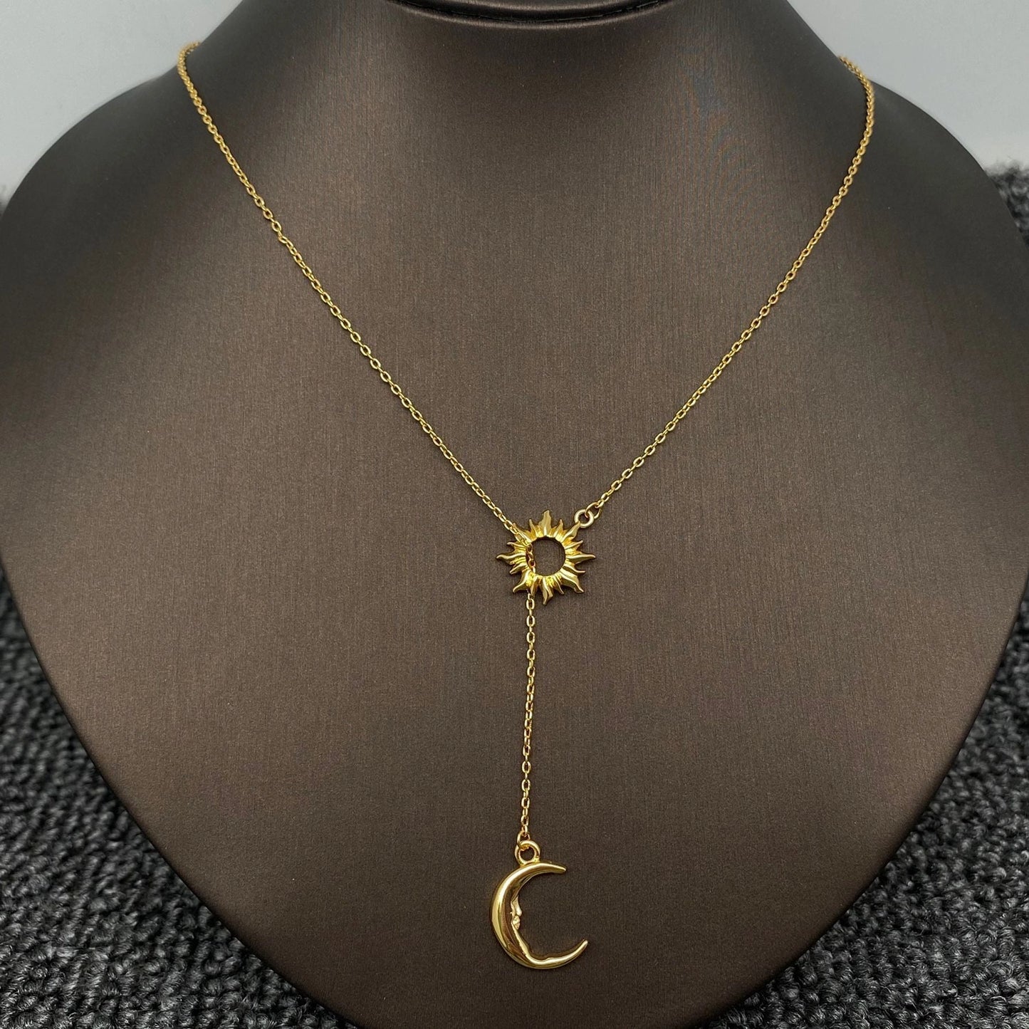 18K Gold Plated Sun Moon Lariat